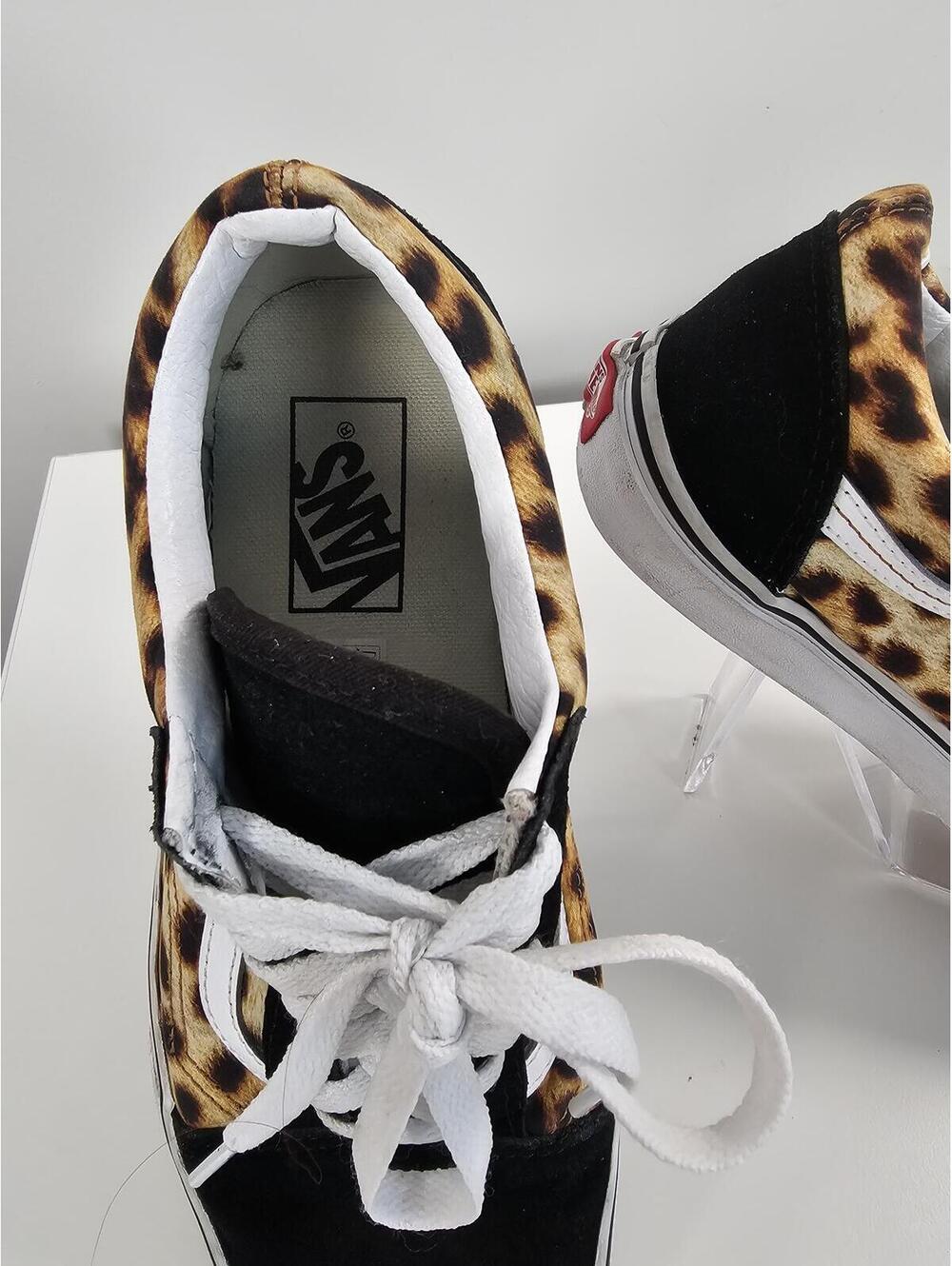 Vans Old Skool Leopard Print Black/White Skate Sneakers - Picture 3 of 14